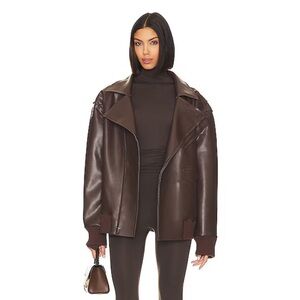 Oversized Moto Jacket in Chocolate